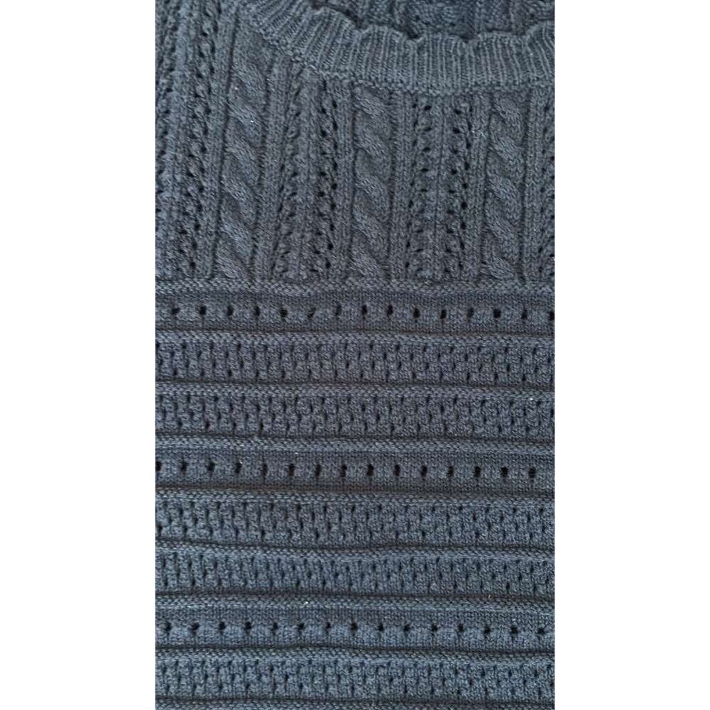 Draper James Navy Blue Pointelle Cable Knit Puff Sleeve Sweater - Size M - Picture 3 of 5